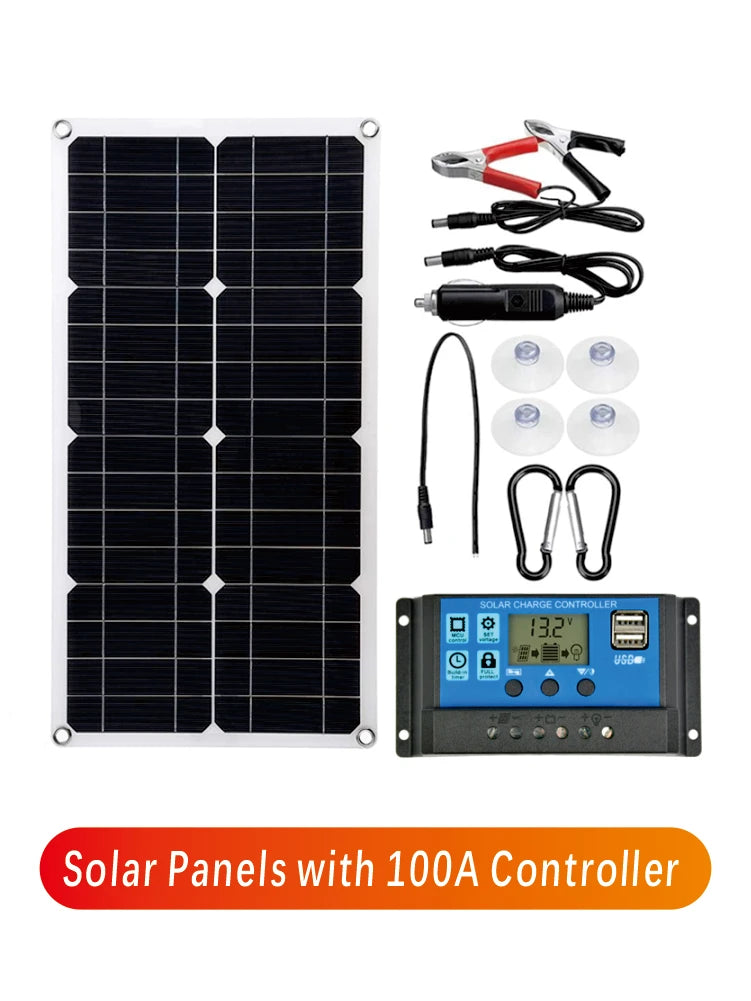 800W Portable Solar Panel Power Bank 12V Solar Panel Kit  Controller Solar Plate For Home/Camping/RV/Car Fast Battery Charger