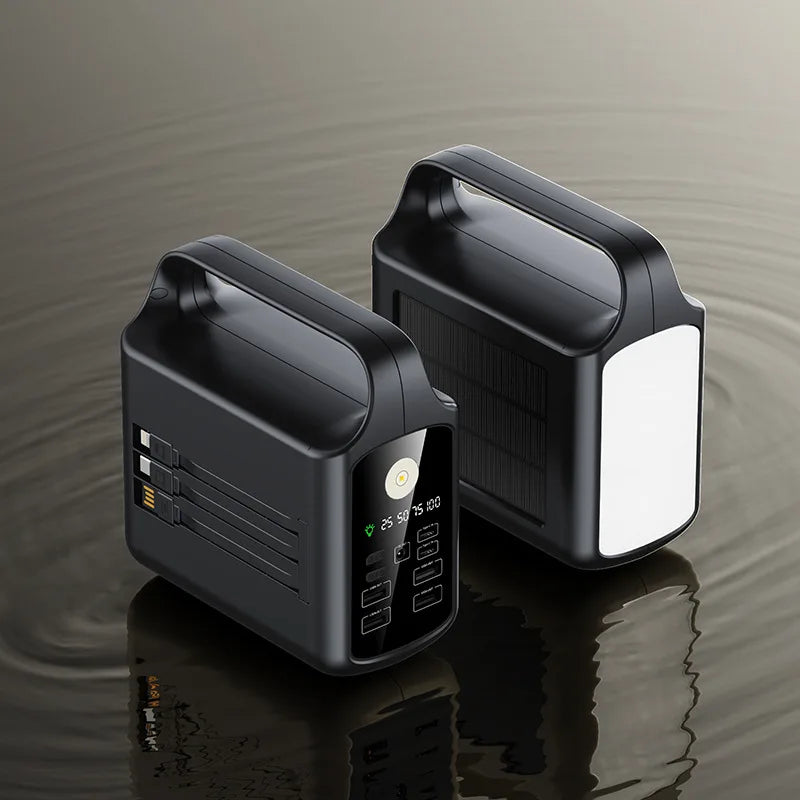 Solar Power Bank 80000mAh Large Capacity Fast Charging Built-in Cable Outdoor Mobile Power Supply  For iPhone & Android