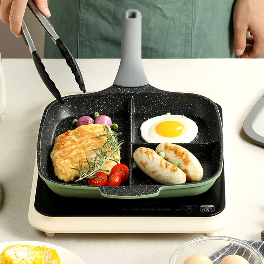 COOKER KING Fried Egg Pan Partition Frying Pan3 In1 Breakfast Frying Pan Multifunctional Non-Stick Barbecue Lunch Pancake