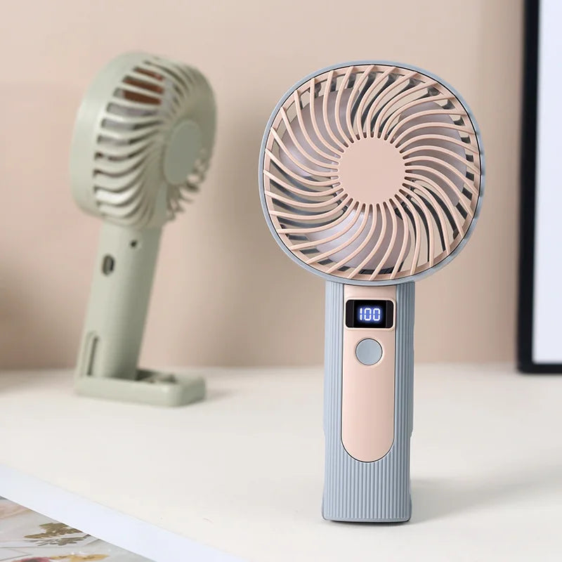 Mini Handheld Fan with Digital Display USB Rechargeable 120 Speed Levels Portable 2 in 1 Desk Fan Personal Cooler