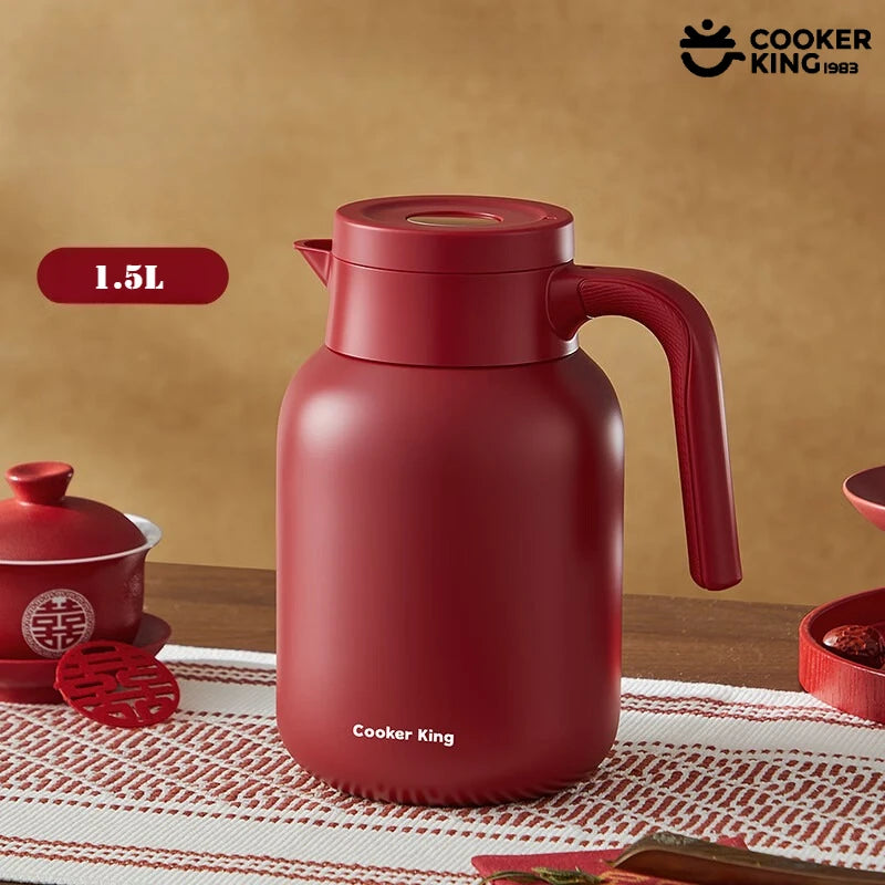 COOKER KING 1.5/2L Original Color Thermos Pot 316/304 Stainless Steel+PP Large Capacity Coffee Pot Thermos Office&camping Use
