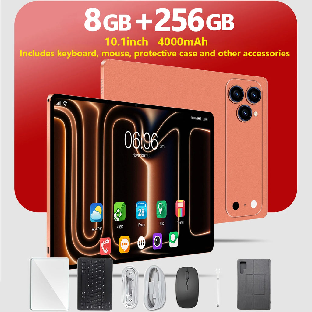 Android 15 tablet, 10.1-inch tablet, 8GB + 256GB, expandable, 2-in-1 tablet with keyboard, protective case, stylus, octa-core