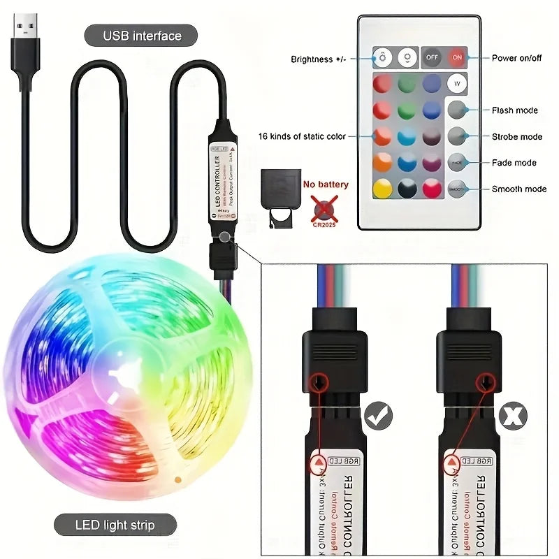 RGB LED Strip Lights 1-20M Led Strip Lighting with Remote Control USB Flexible Ribbon Luces Led for Room Decoration TV Backlight