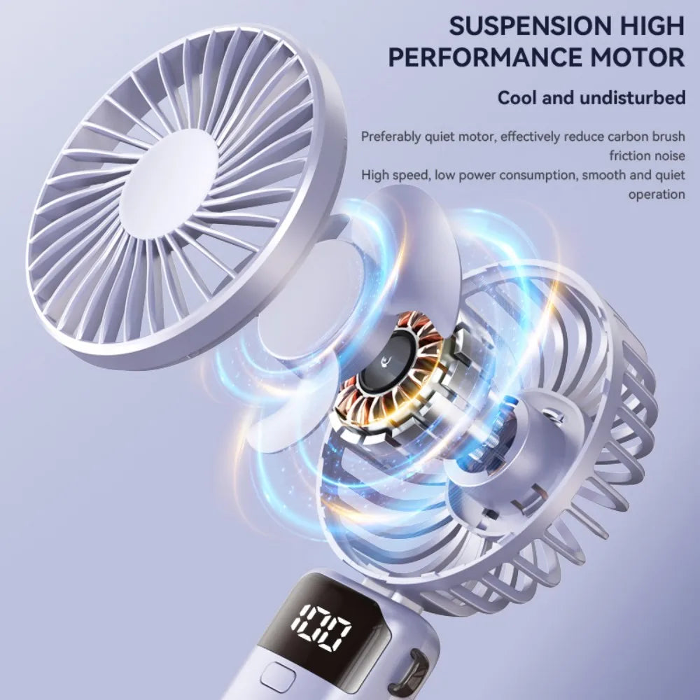 Mini Fan Type-c 1200mAh Rechargeable 90° Fold Cooling Portable Handheld Electric Fan Tudent Dormitory Led Digital Display Fans