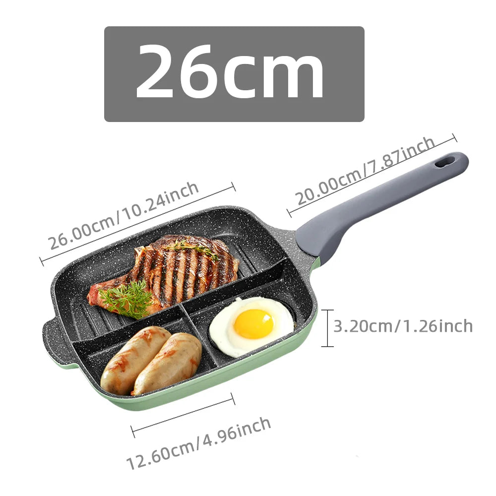 COOKER KING Fried Egg Pan Partition Frying Pan3 In1 Breakfast Frying Pan Multifunctional Non-Stick Barbecue Lunch Pancake