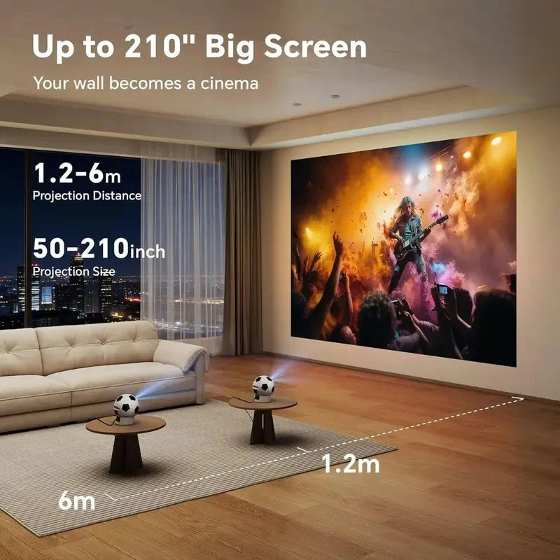 Portable 1080P Mini Projector with Android 13, Bluetooth, Auto Keystone, Ideal for Home and Outdoor Use, Compatible with HDMI an