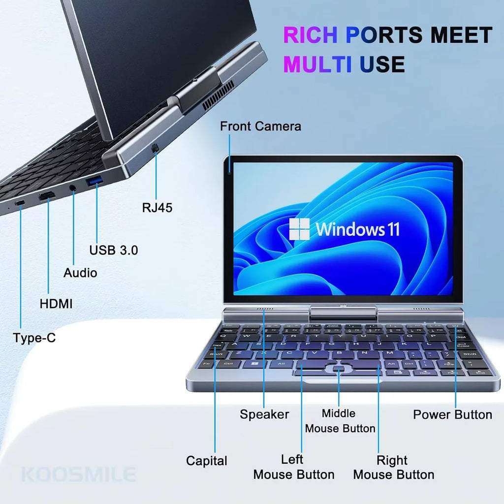 Portable Mini Laptop windows OS 8 Inch Touch Screen Notebook N95 12GB+1TB IPS Small Notebook Portable PC Micro Computer