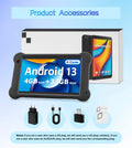 7 Inch Android 13 Kids Tablet 4GB+32GB A133P Quad Core 1024*600 IPS Display 3500mAh 2+5MP Camera WiFi Tablet with Rotatable Case