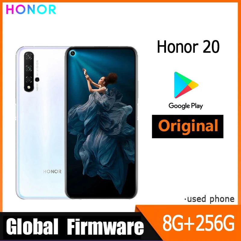 HONOR 20 4G Smartphone Global Firmware Haisi Qilin 980 6.26-inch Magic UI 2.1.0 3750 mAh Android 9.0 rear camera 48MP used phone