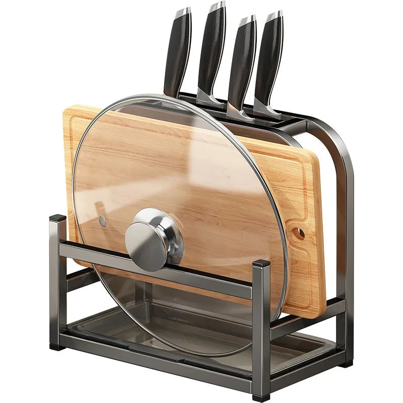 Kitchen knife holder, storage rack, multifunctional kitchen knife cutting board, pot cover integrated storage rack, countertop