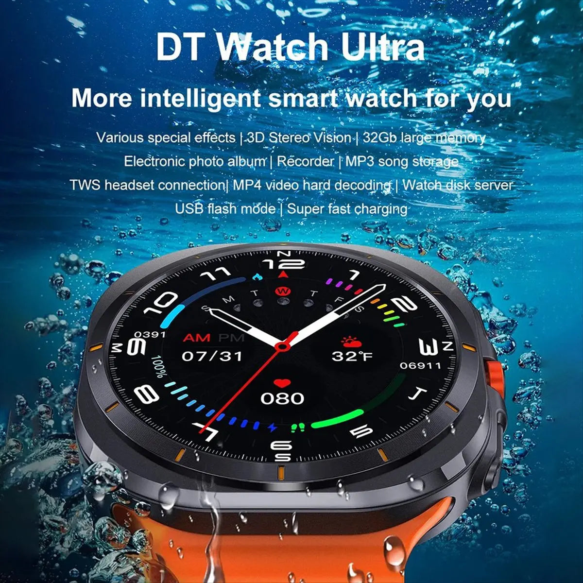 Limited Stock！DT Watch Ultra 47mm Smart Watch Bluetooth Call Compass 3D Menu Wireless Charging Series 7 Smartwatch Black
