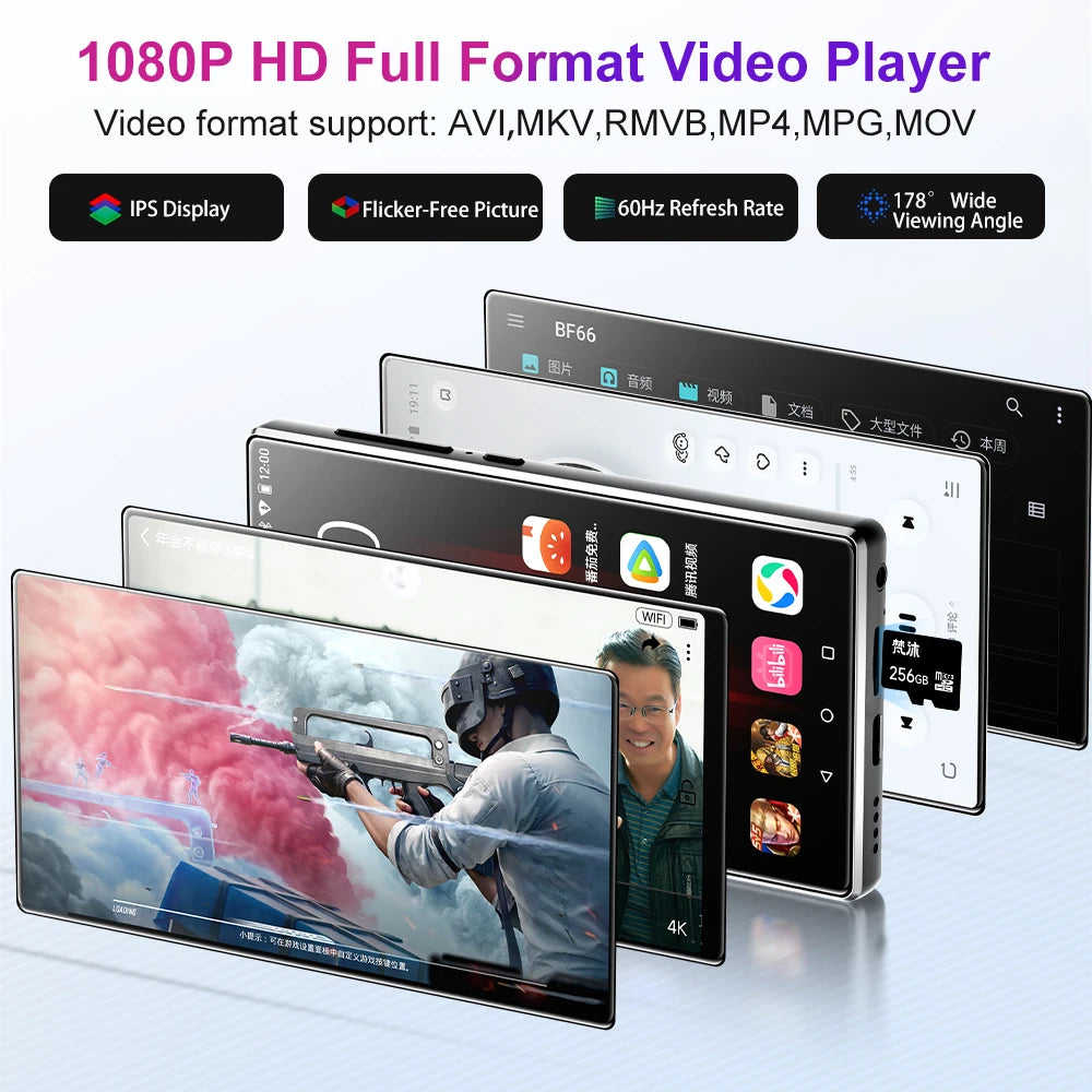Android 13 MP3 Player 4.7 Inch Screen 6GB+64GB Octa-Core 1TB Expandable Bluetooth 5.0 Loudspeaker HIFI sound Play Store Spotify