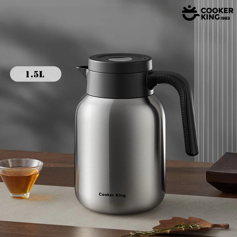 COOKER KING 1.5/2L Original Color Thermos Pot 316/304 Stainless Steel+PP Large Capacity Coffee Pot Thermos Office&camping Use