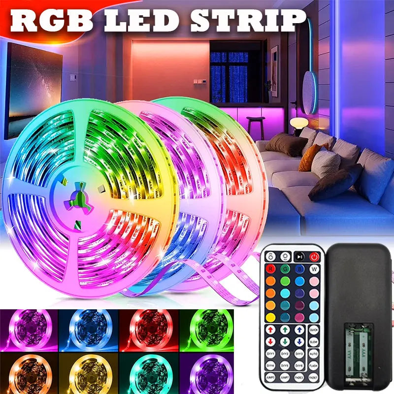 RGB Color Changing LED Strip Lights 12LEDs/M with Remote Control for Bedroom Kitchen Home Decor