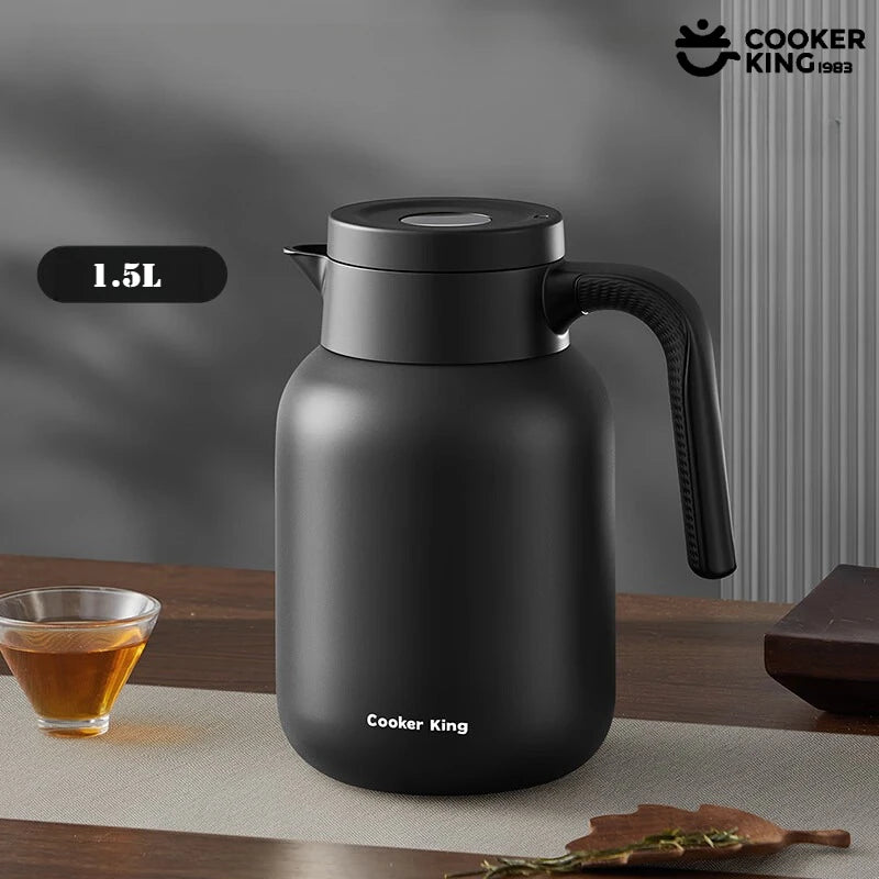 COOKER KING 1.5/2L Original Color Thermos Pot 316/304 Stainless Steel+PP Large Capacity Coffee Pot Thermos Office&camping Use