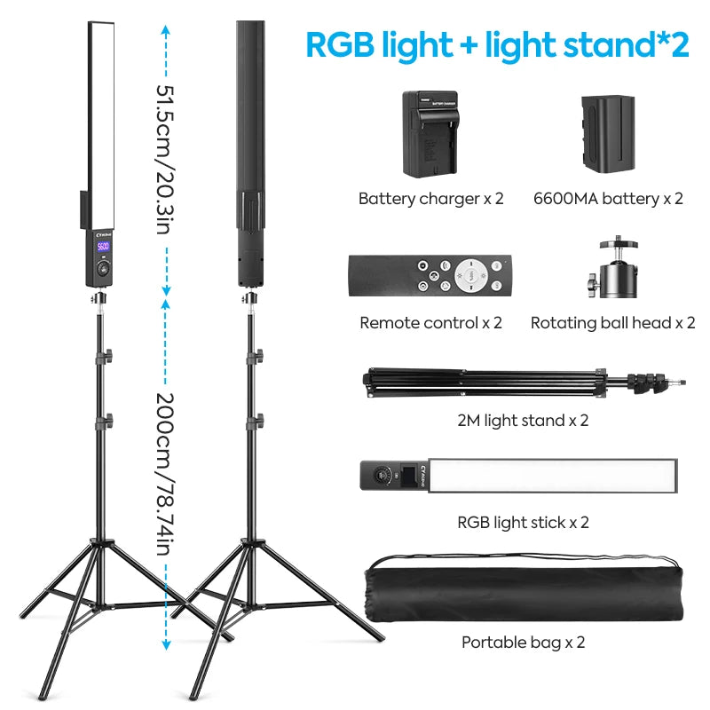 LED Video Lights Long Strip RGB 28 Colors 2500-6500k Photography Hand Held Tube Light With Carrying Bag Remote Control For Photo