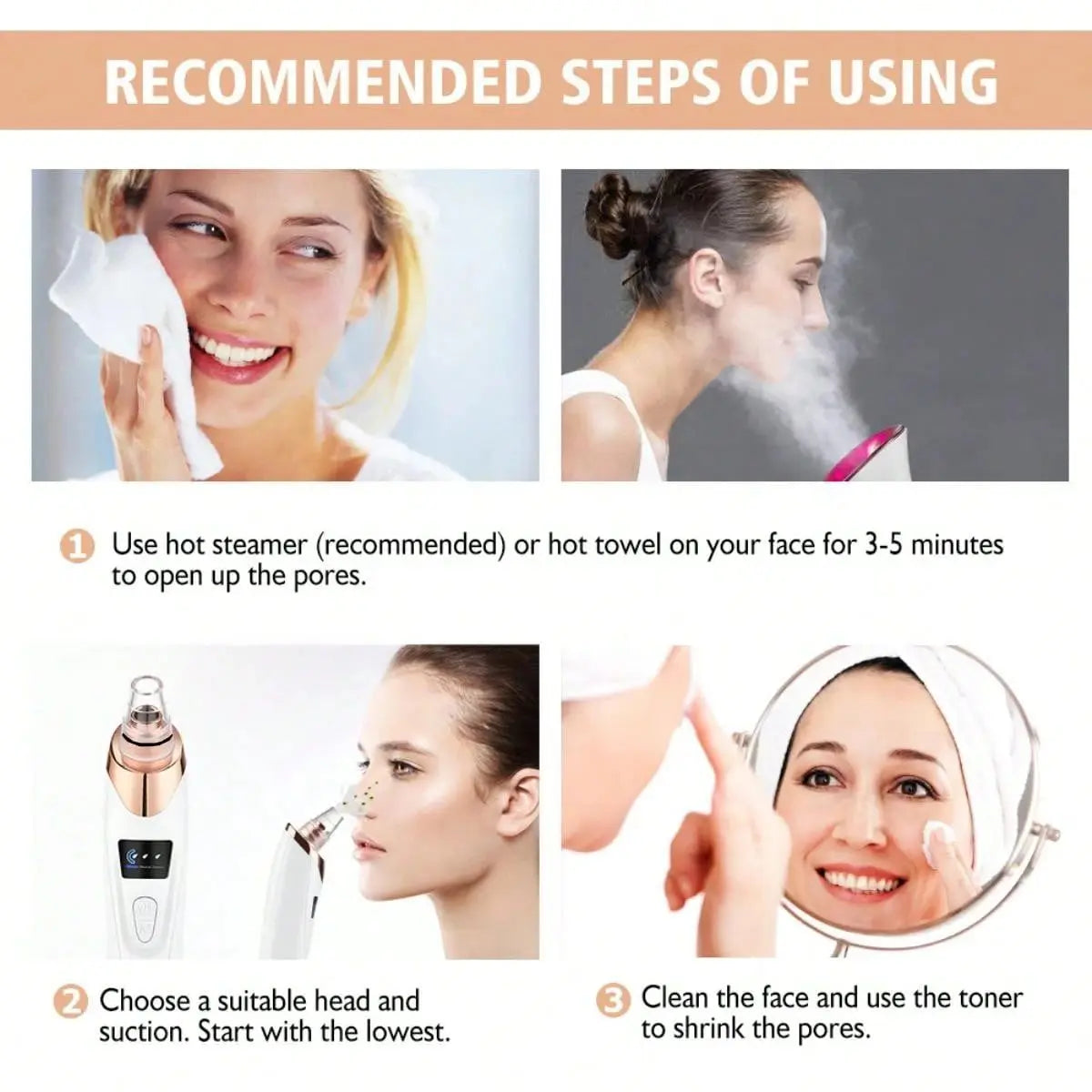 Portable Electric Blackhead Vacuum Remover Kit, Removes Blackheads & Whiteheads, Facial & Skin Care Device, 400mAh