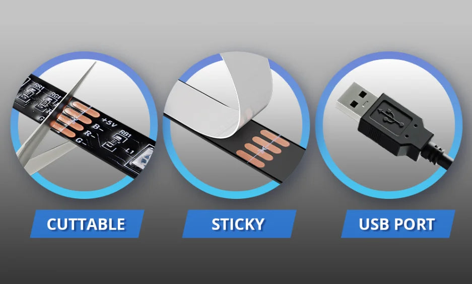 LED Strip Light RGB 2835 Flexible Lamp Tape Diode USB Cable 3 Key Control DC5V 1M 2M 3M 4M 5M Desk Screen TV Background Lighting