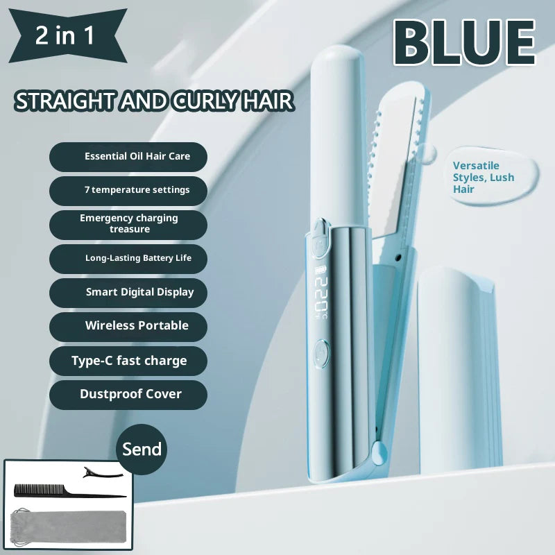 2026 New Mini Hair Straightener Curler Wireless Portable USB Charging Styling Tool for Dormitory Salon Travel Home Use Cordless