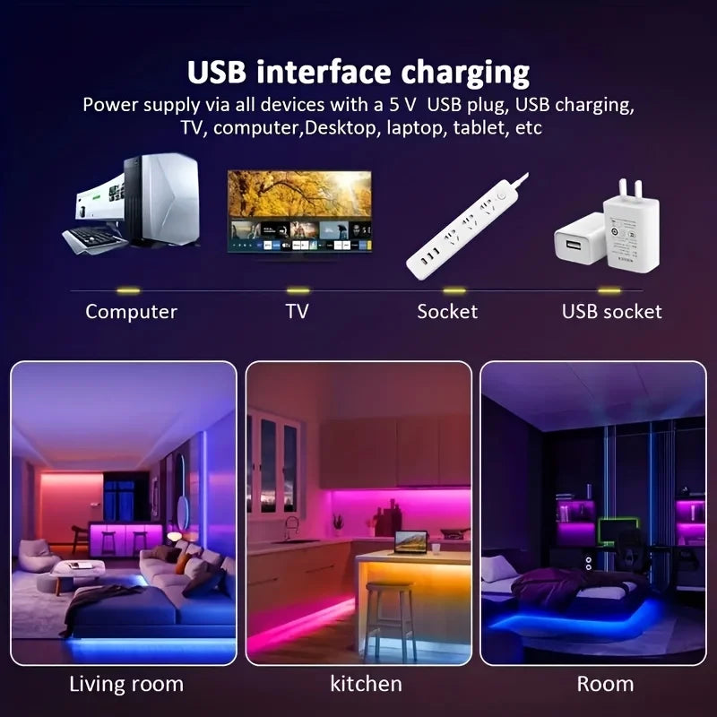 RGB LED Strip Lights 1-20M Led Strip Lighting with Remote Control USB Flexible Ribbon Luces Led for Room Decoration TV Backlight