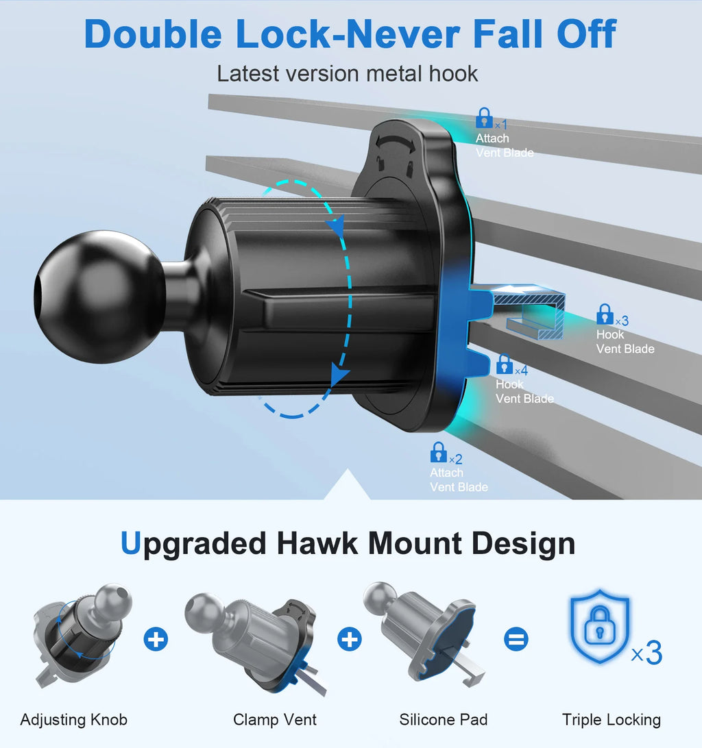 Magnetic Car Phone Holder Vent 2025 Upgrade 6X Strong Magnets, Universal Mobile Phone Mount Hook, 360 Rotating Air Vent Cradle