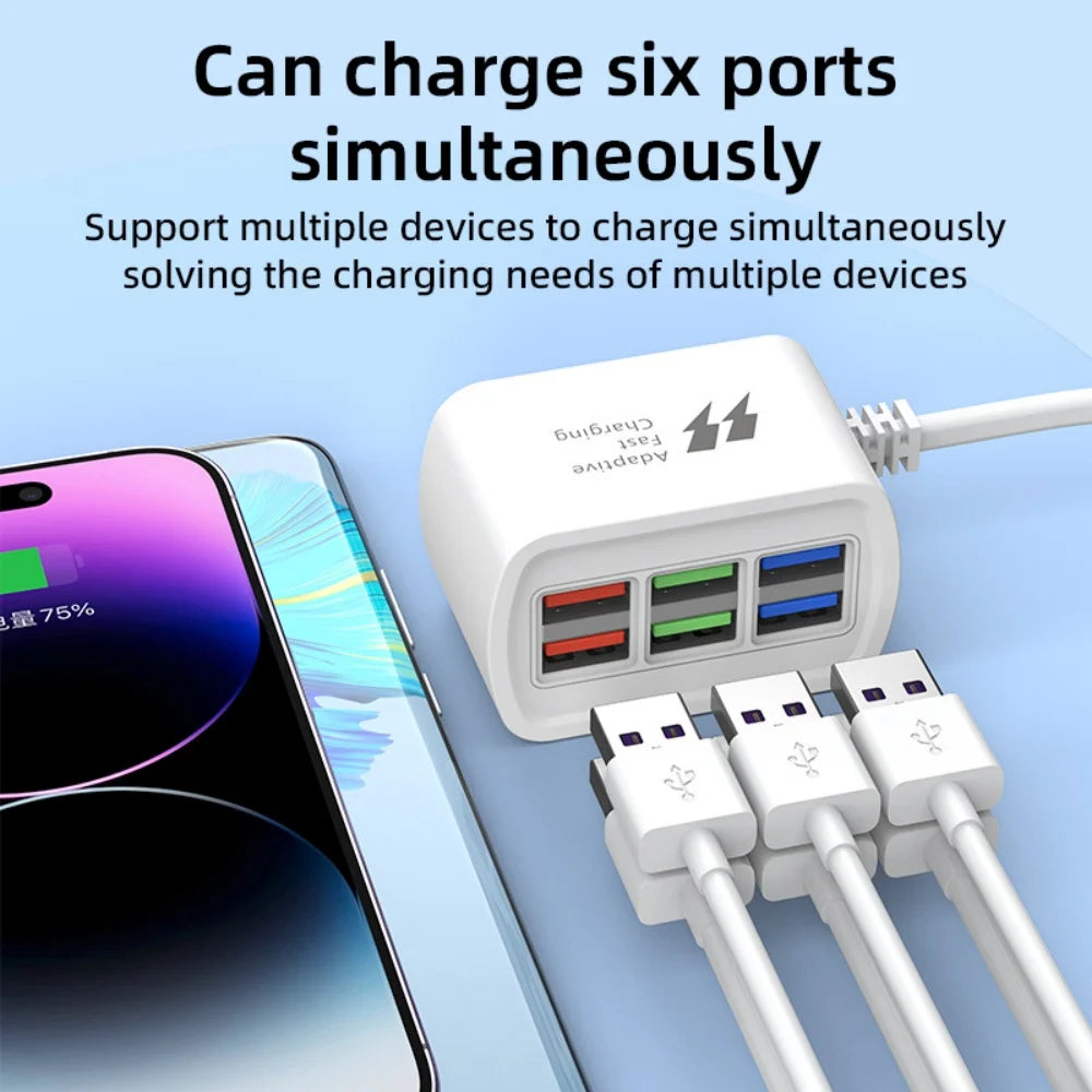 Universal 6 Port USB Charger Power Strip Mobile Phone Charger Wall Adapter Multifunction Electric Socket with 1m Extension Cable
