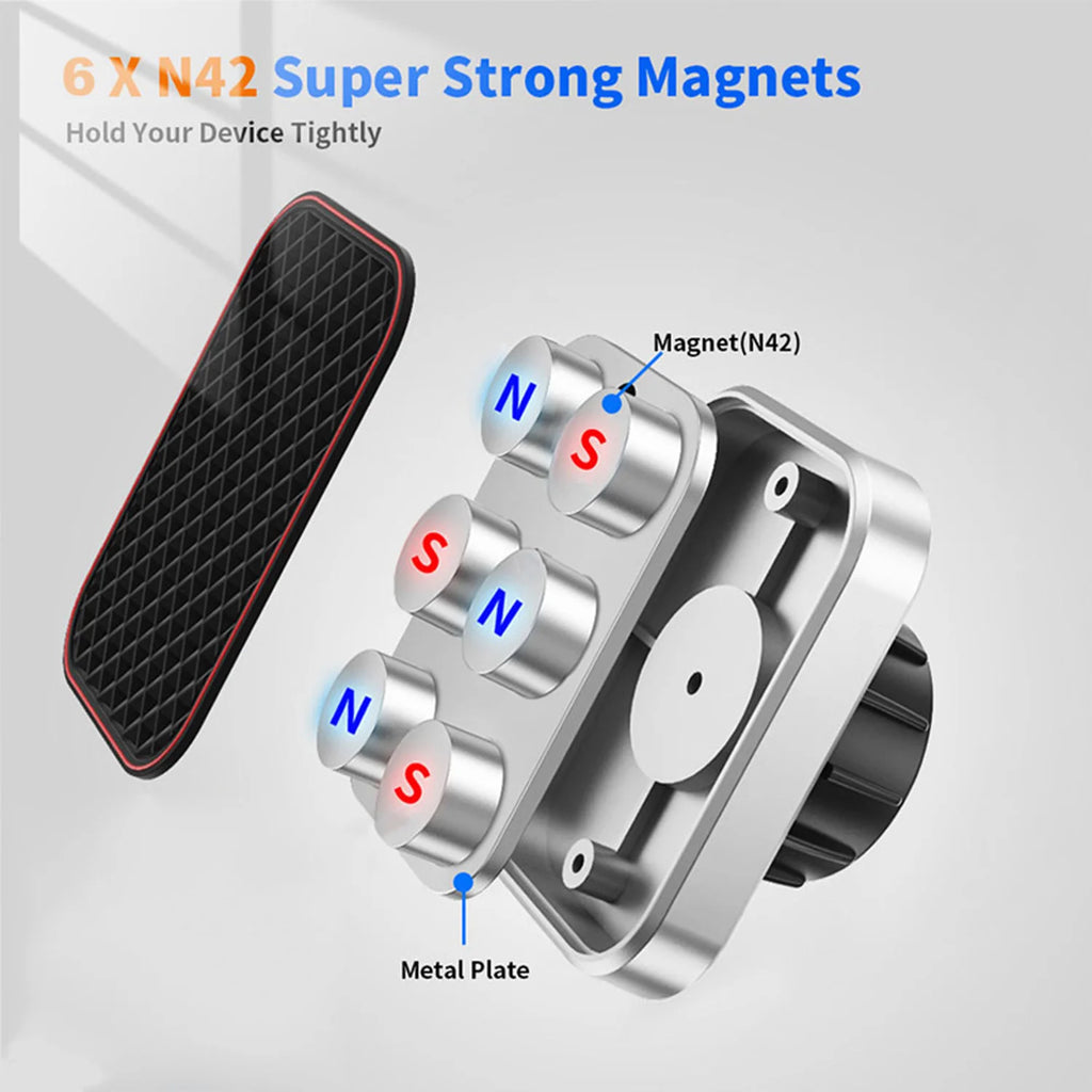 Magnetic Car Phone Holder Vent 2025 Upgrade 6X Strong Magnets, Universal Mobile Phone Mount Hook, 360 Rotating Air Vent Cradle