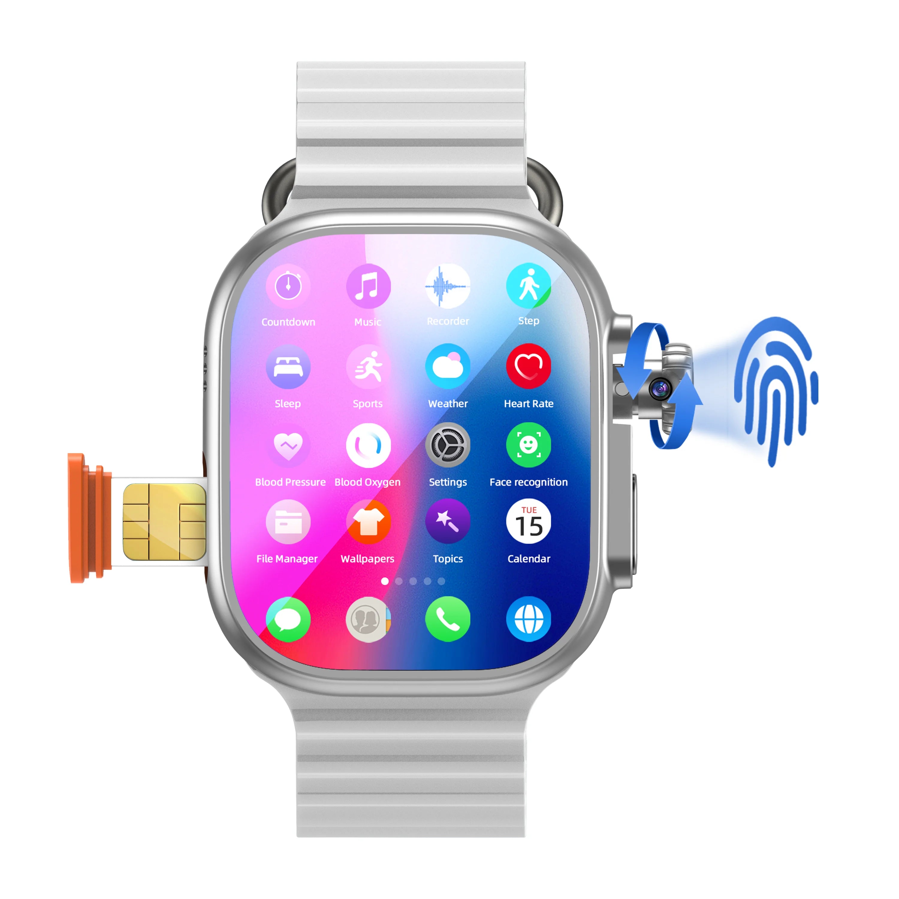 Original Ultra 4 Smart Watch 2.29inch Amoled 4G Smartwatch With 190° Rotary Camera Fingerprint Unlock Sim Card Slot GPS WIFI