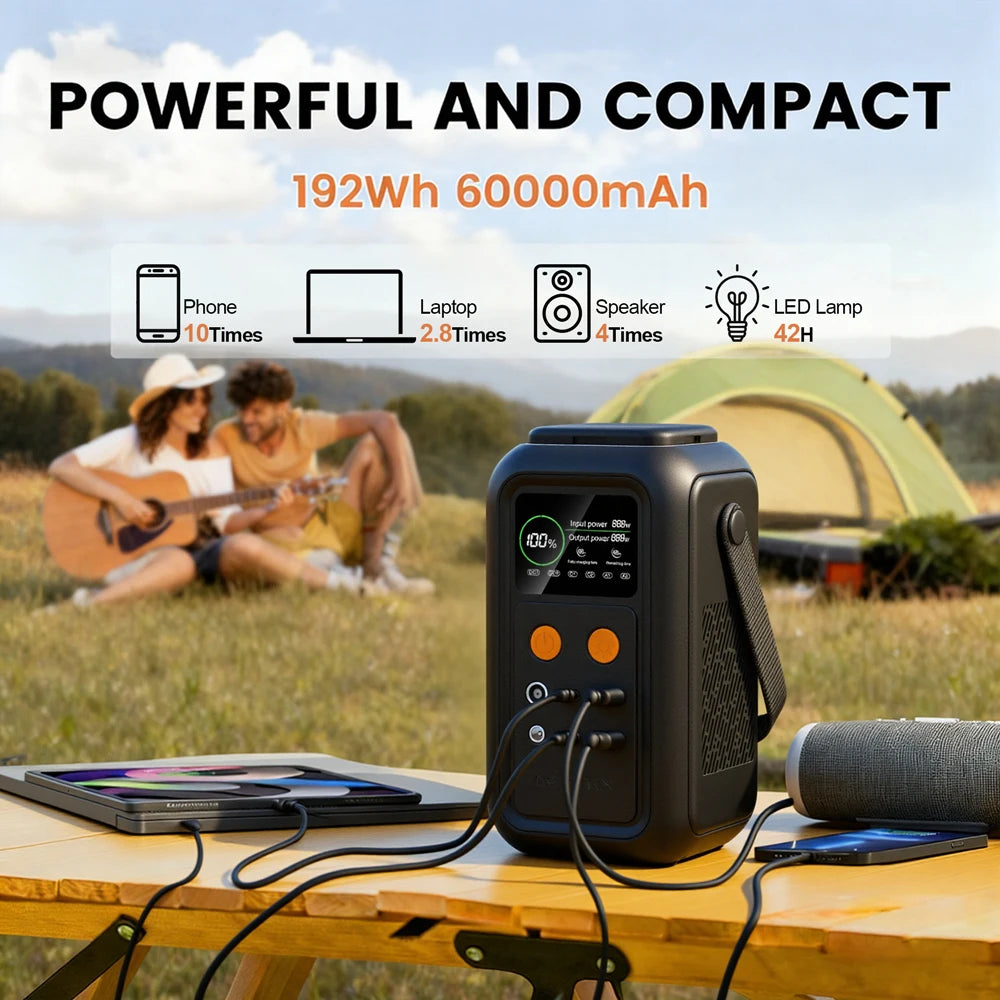 500W 200W Power Station With 100W Solar Panel 18V USB TYPE-C Portable Power Bank 345.6Wh 192Wh Lifepo4 Battery Charging Station