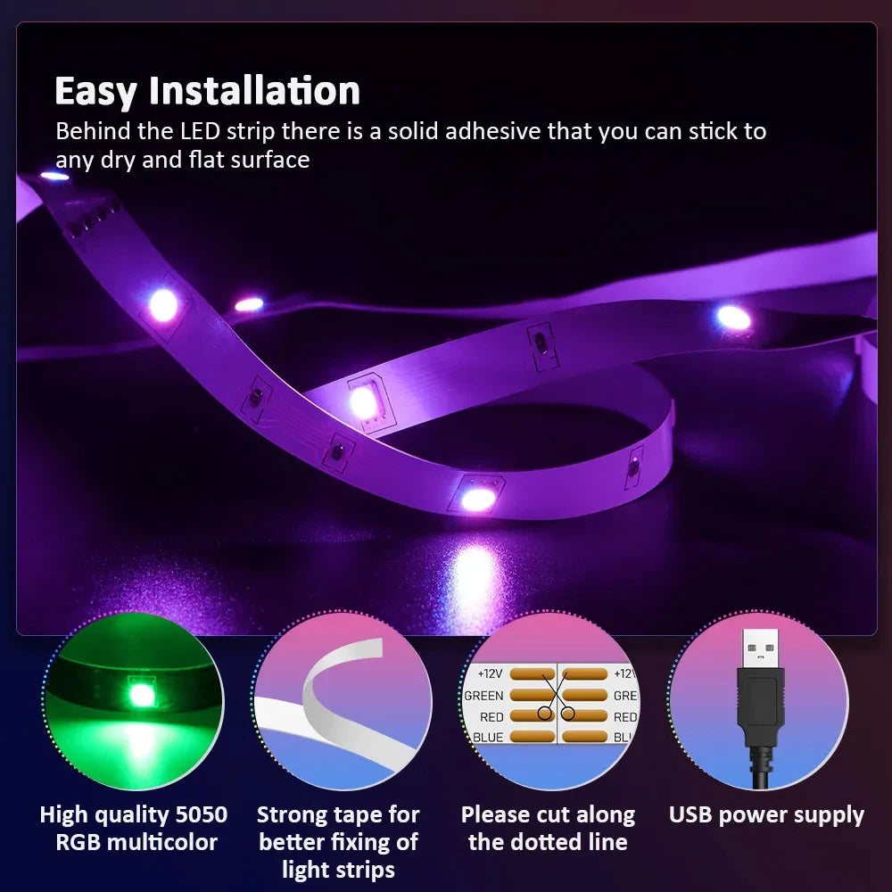 LED Strip Light RGB 5050 5V USB 3 Key Control Flexible Light Strip Suitable For House TV Background Atmosphere Light