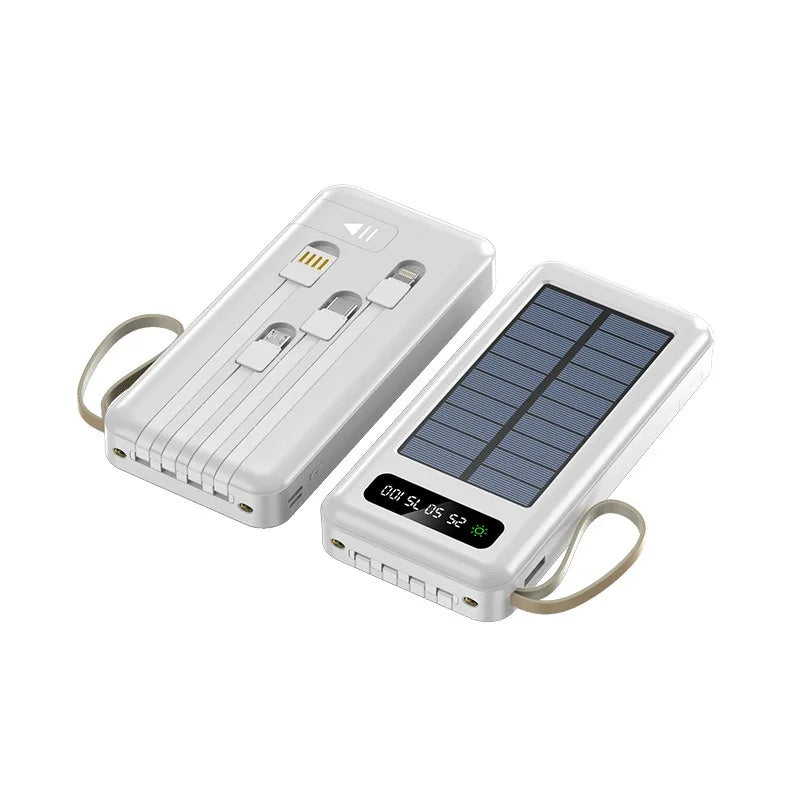 20000mAh Solar Power Bank Large Capacity Mobile Power Fast Charging Battery Dual USB 4 Cables with Mobile Phone Stand