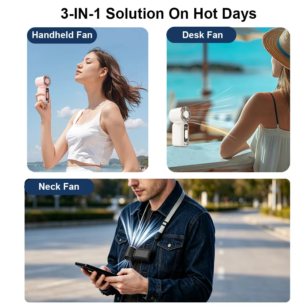 Mini Portable Handheld Fan USB Rechargeable Fan Outdoor Hand Fan with Lanyard Light Small Pocket Personal Fan for Travel Makeup
