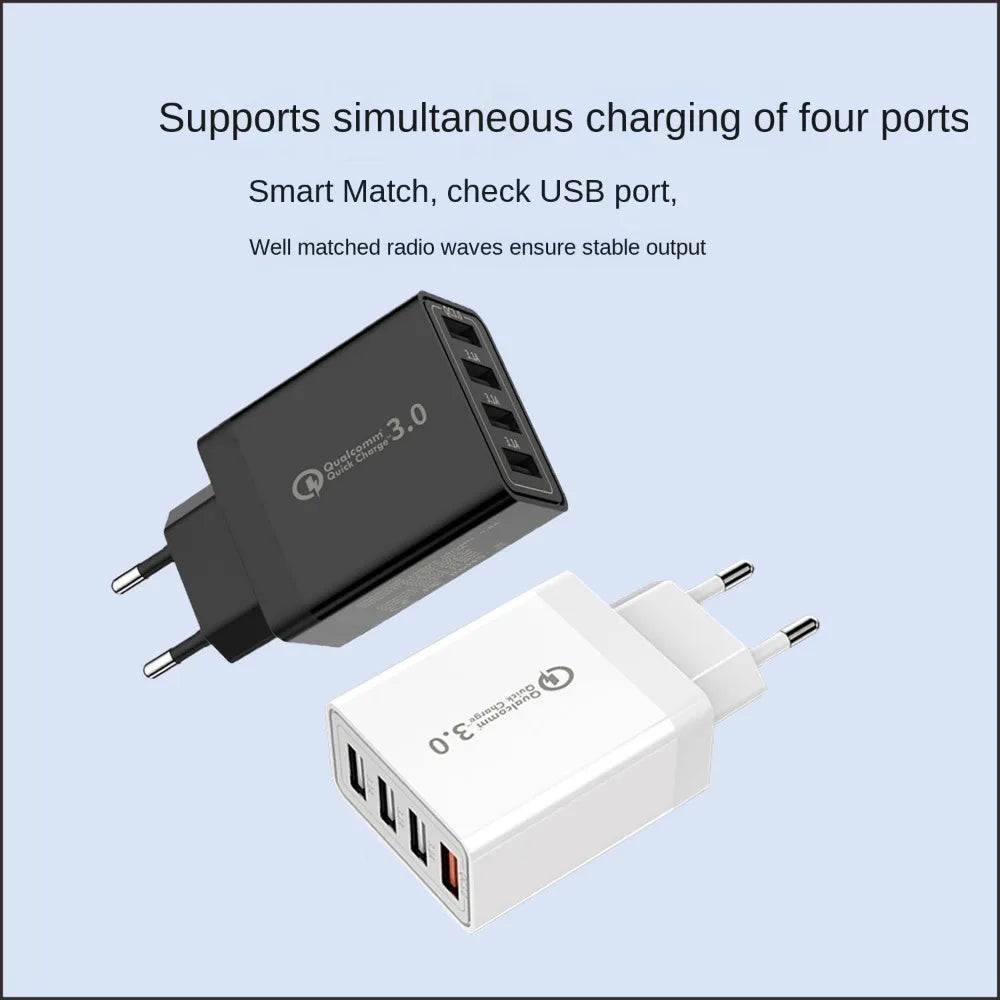 Universal EU Plug USB Charger Quick Charge 3.0 4 Ports Wall Charger Fast Charging For IPhone Xiaomi Huawei Phone Charger Adapter