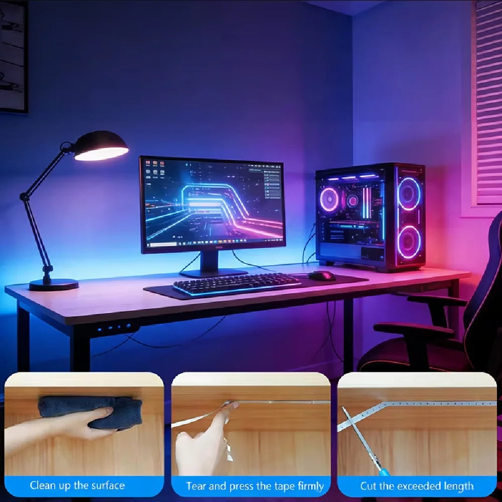2835 LED Strip Light RGB Rope Lights Self-Adhesive Cuttable Battery Powered for TV/PC Backlighting Gaming Room Decoration