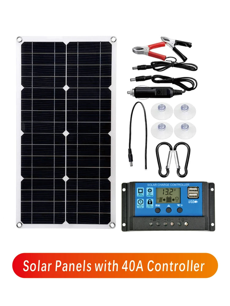 800W Portable Solar Panel Power Bank 12V Solar Panel Kit  Controller Solar Plate For Home/Camping/RV/Car Fast Battery Charger