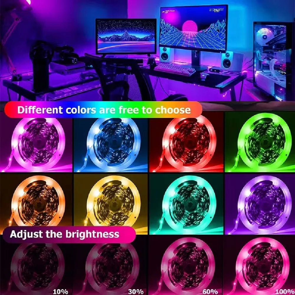 2835 LED Strip Light RGB Rope Lights Self-Adhesive Cuttable Battery Powered for TV/PC Backlighting Gaming Room Decoration