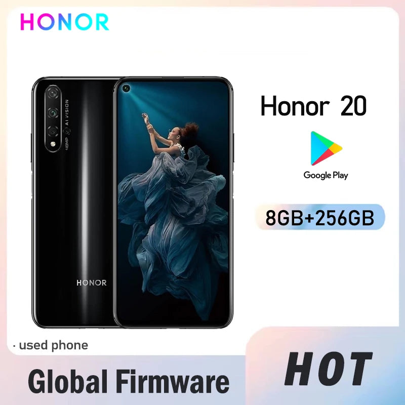 HONOR 20 4G Smartphone Global Firmware Haisi Qilin 980 6.26-inch Magic UI 2.1.0 3750 mAh Android 9.0 rear camera 48MP used phone