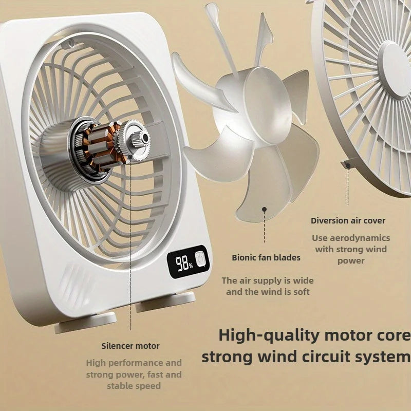 Rechargeable Mini Desktop Fan 1200mAh 5 Gears Portable Cooling Fan Powerful Wind Quiet Operation 360 ° Rotation USB Charging