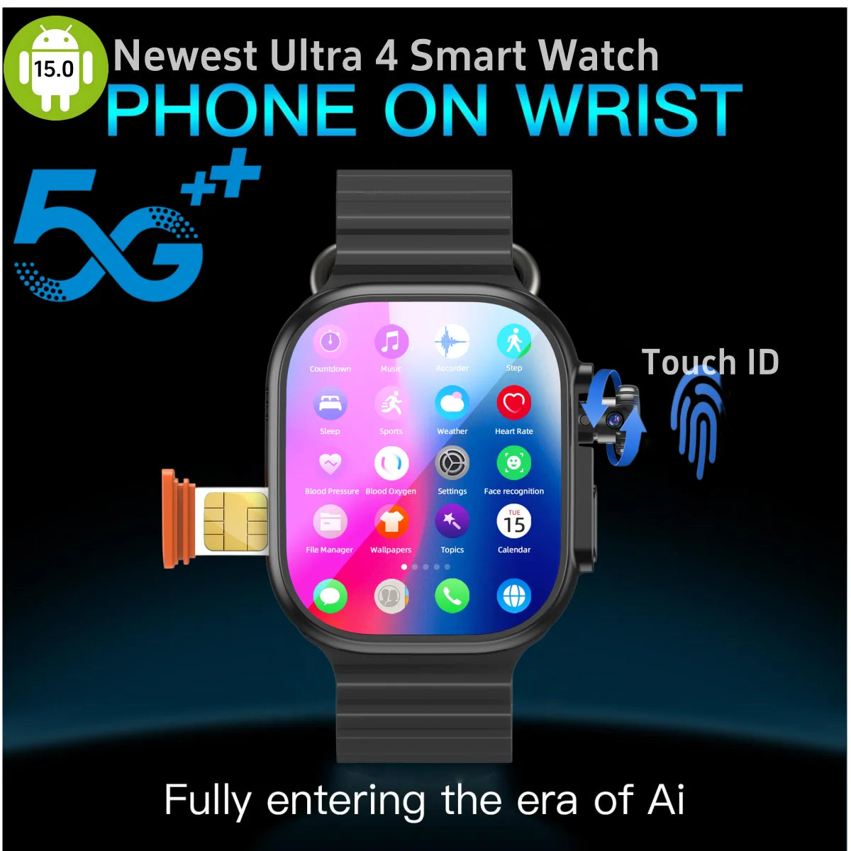 Ultra4 Smartwatch Men WIFI Touch ID NFC Infrared Smartwatch With Rotary Camera Infrared Control TouchID Sim Card Slot Video Call