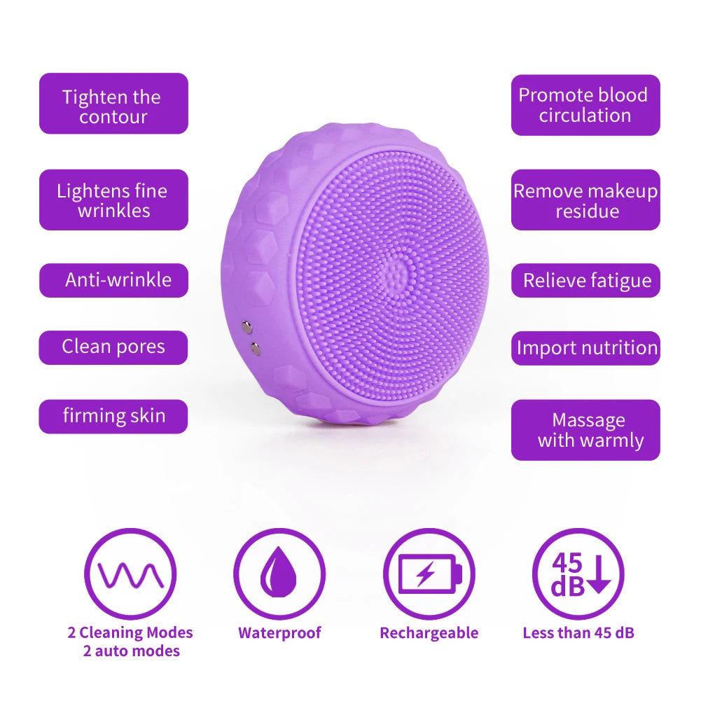 Facial Cleansing Brush Made with Ultra Hygienic Soft Silicone, Waterproof Sonic Vibrating Face Brush for Deep Cleansing, Gentle