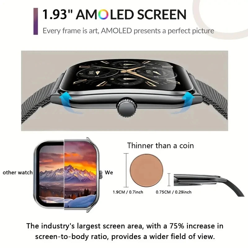 2026New Ultra Thin Smart Watch men 1.96" AMOLED 360*360 HD Pixel Display Always Show Time Call Reminder Smartwatch Ladies