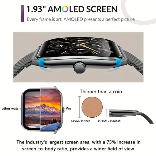 2026New Ultra Thin Smart Watch men 1.96" AMOLED 360*360 HD Pixel Display Always Show Time Call Reminder Smartwatch Ladies