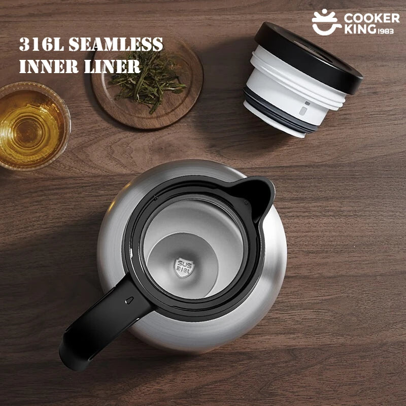COOKER KING 1.5/2L Original Color Thermos Pot 316/304 Stainless Steel+PP Large Capacity Coffee Pot Thermos Office&camping Use