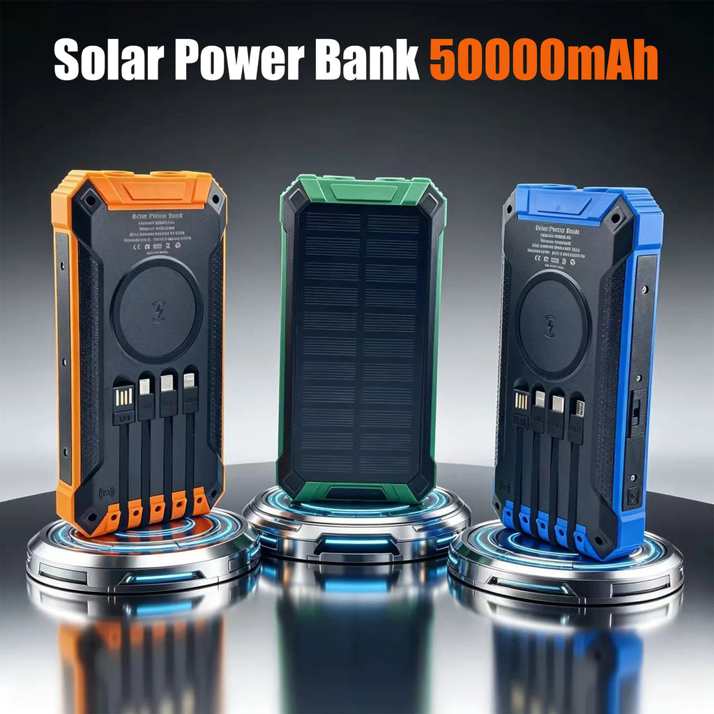 Solar Power Bank Wireless Charger 50,000mAh,Portable Solar Powered USB C Input/Output with Camping Flashlight for Cell Phone