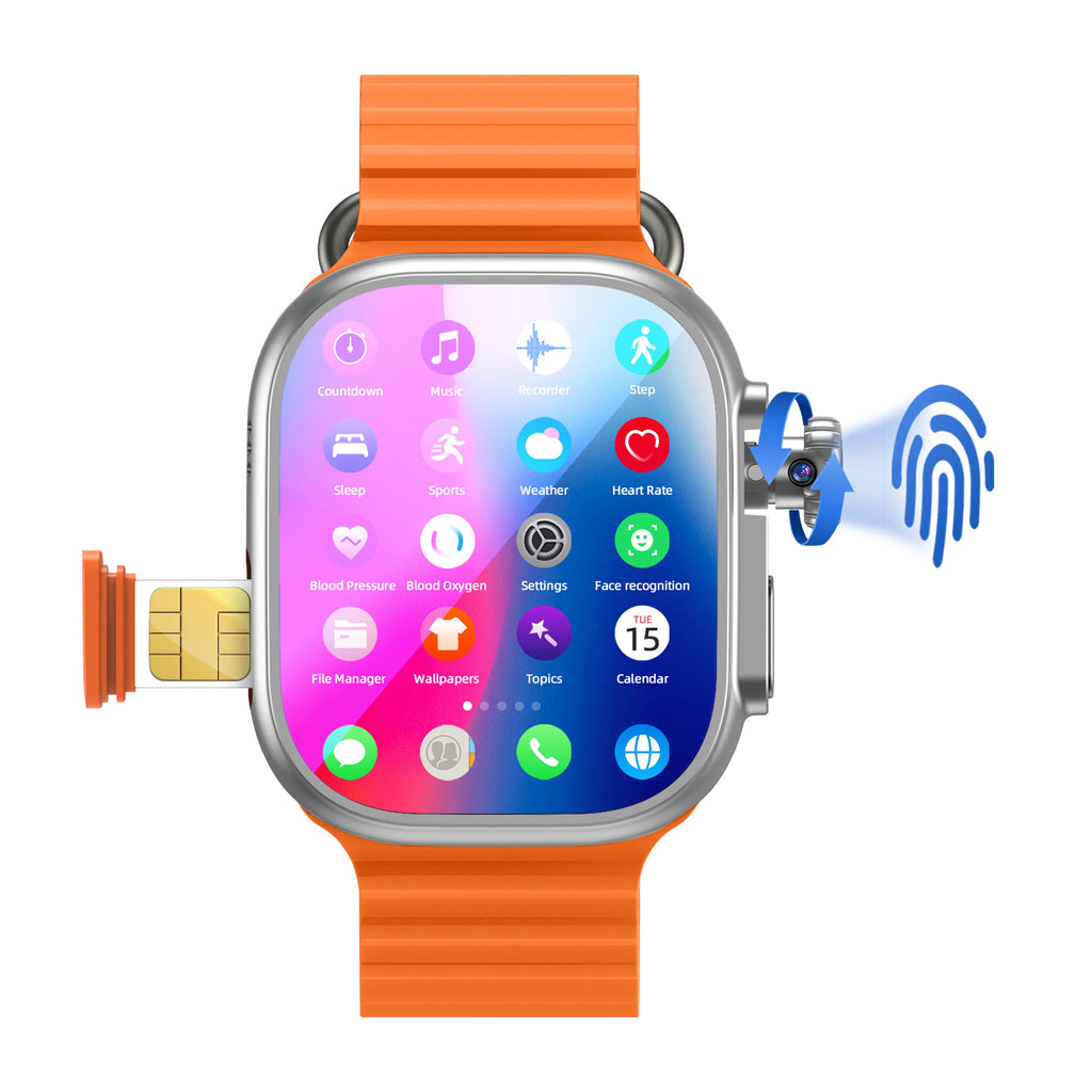 Original Ultra 4 Smart Watch 2.29inch Amoled 4G Smartwatch With 190° Rotary Camera Fingerprint Unlock Sim Card Slot GPS WIFI