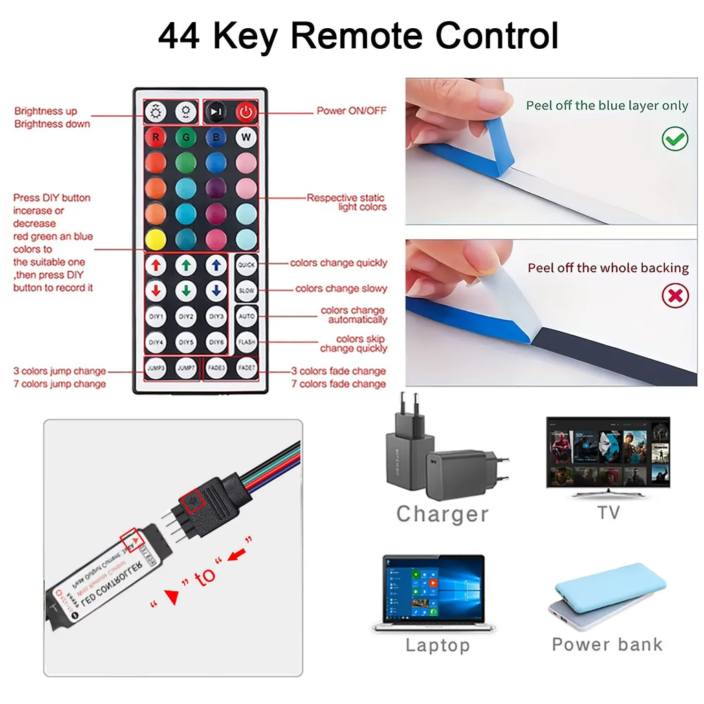 RGB LED Strip Lights 1-10M 5050/2835 Led Strip TV Back Bedroom Party Desktop Lighting for APP Control Remote Flexible Diode Lamp