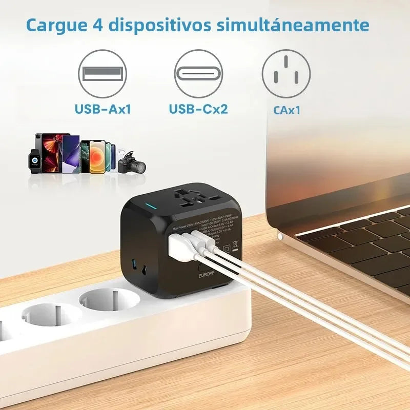 Universal Travel Charger Adapter Plug Adaptor with 2 USB and 1 Type C - Includes US EU UK AU Plugs for International Travel