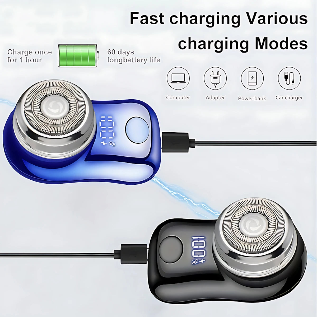 Man Electric Beard Shaver,Stainless Steel Spiral Razor,USB Rechargeable, Net Shaving Function, 1 Level, 1 Razor,Battery Life.