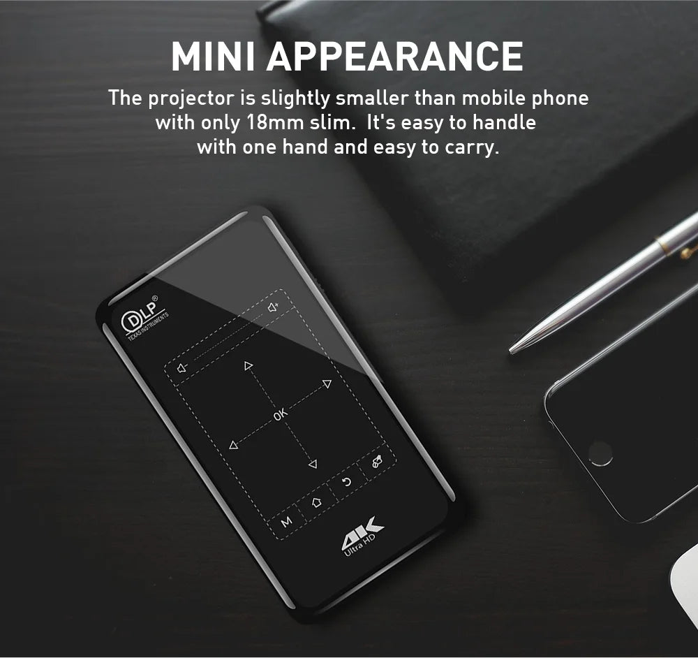 P09-II Portable DLP Mini Pocket Projector Android 9.0 2GB RAM 32GB ROM WIFI5 BT4.2 4K HD Beamer Home Cinema LED Video Projector