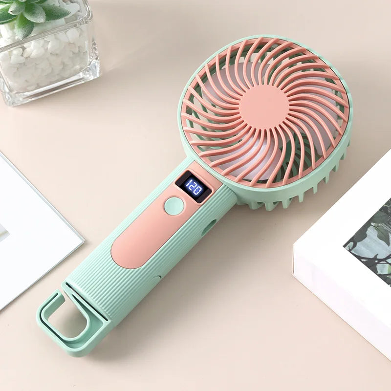 Mini Handheld Fan with Digital Display USB Rechargeable 120 Speed Levels Portable 2 in 1 Desk Fan Personal Cooler